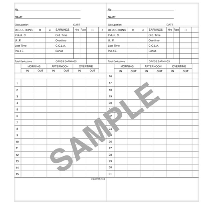 EX7200-R12-M Monthly clock card